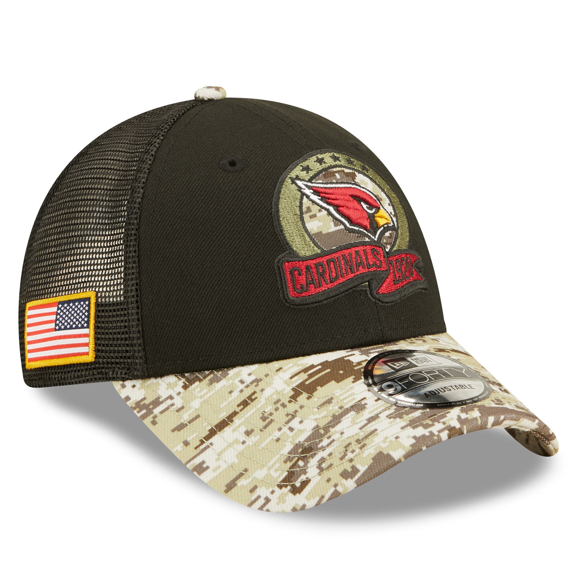 mens new era blackcamo arizona cardinals 2022 salute to service 9forty snapback trucker hat Collection | Arizona Cardinals Official Shop for Jerseys, Hats & Apparel