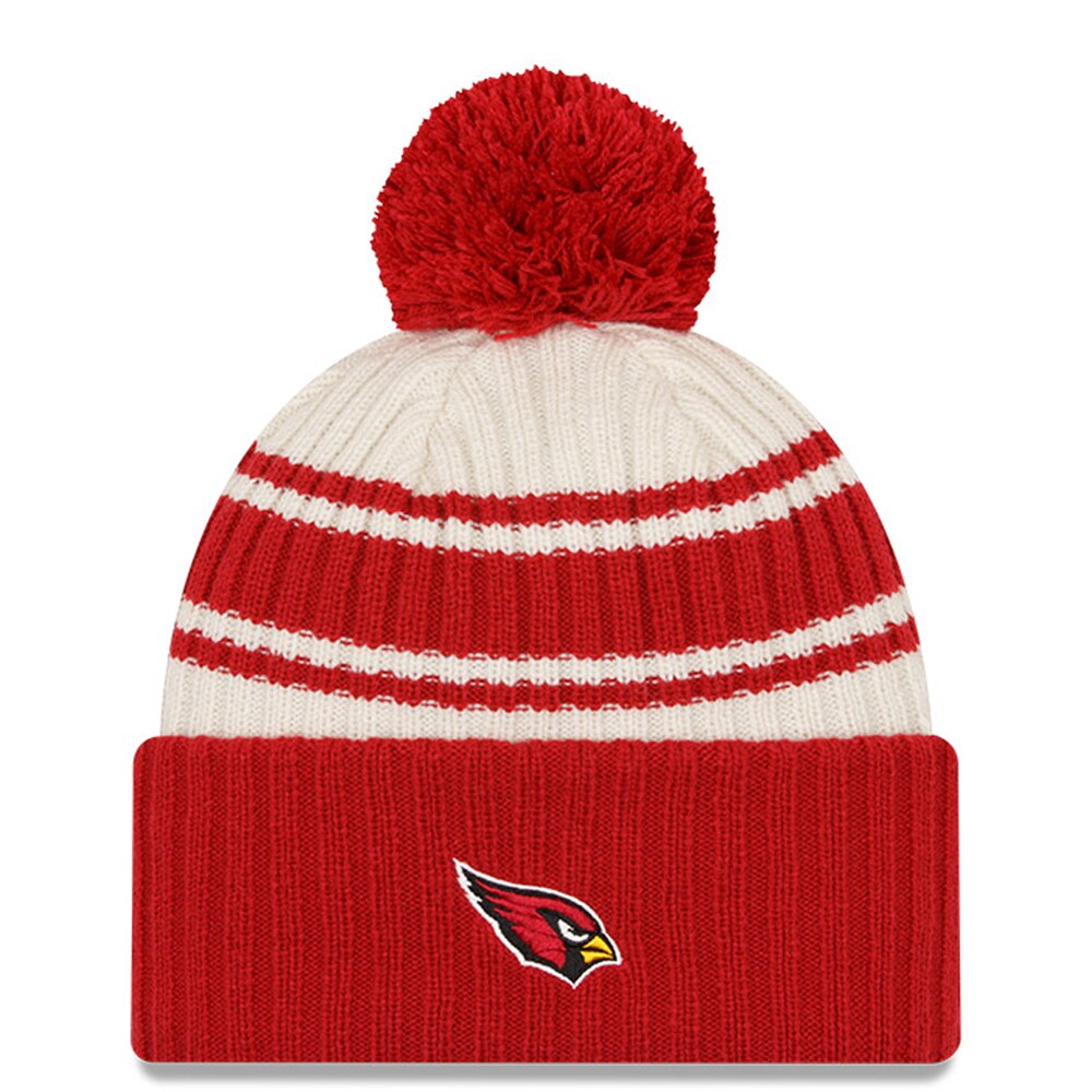 mens new era creamcardinal arizona cardinals 2022 sideline sport cuffed pom knit hat Collection | Arizona Cardinals Official Shop for Jerseys, Hats & Apparel