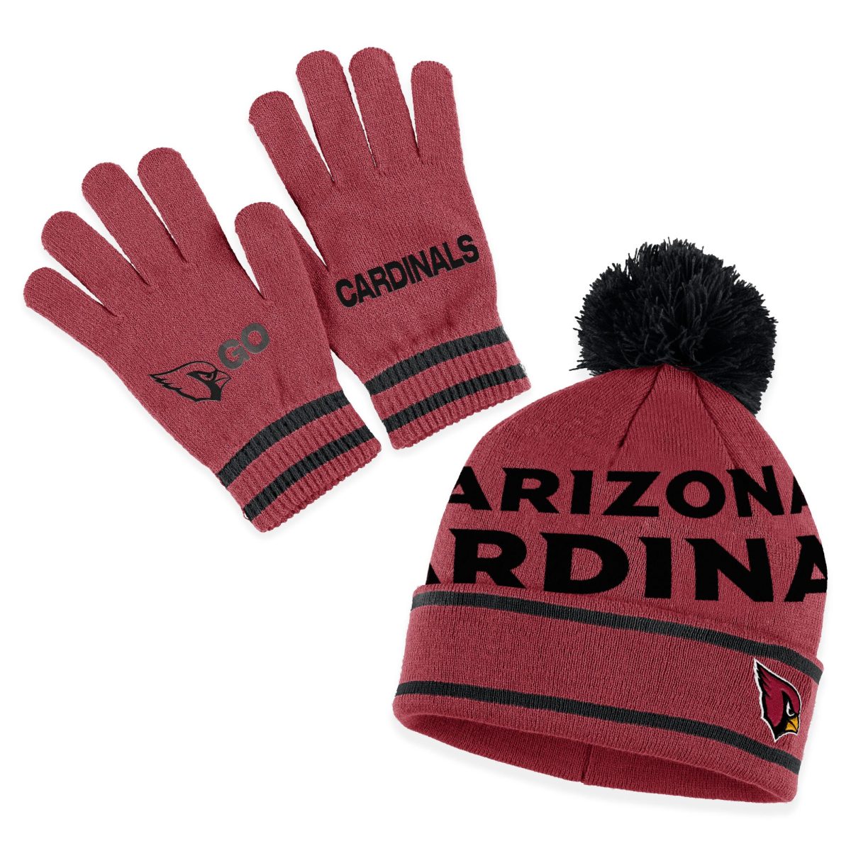 womens wear by erin andrews cardinal arizona cardinals double jacquard cuffed knit hat with pom and gloves set Collection | Arizona Cardinals Official Shop for Jerseys, Hats & Apparel